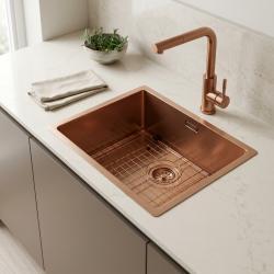 Pure.Sink Comfort PVD Rosé Koper spoelbak 40x40 cm 10mm radius onderbouw, vlakbouw en opbouw PCM4040-62